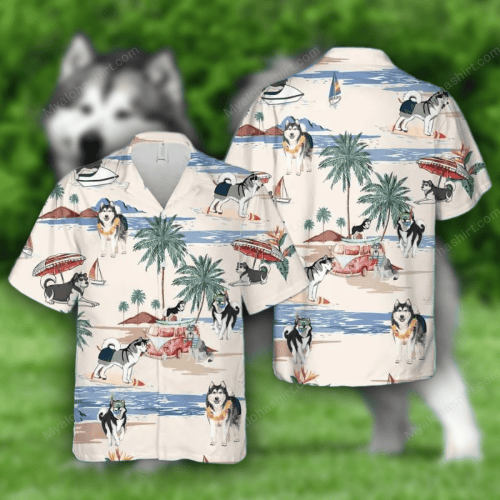 Alaskan Malamute Summer Beach Hawaiian Shirt, Alaskan Malamute Shirts