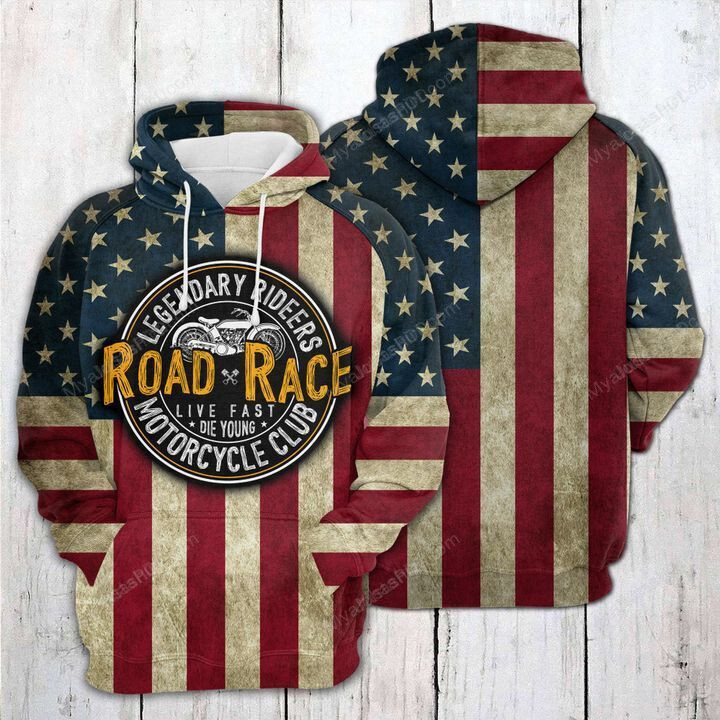 Vintage Motorcycle USA Flag Road Race Live Fast Die Young Gifts