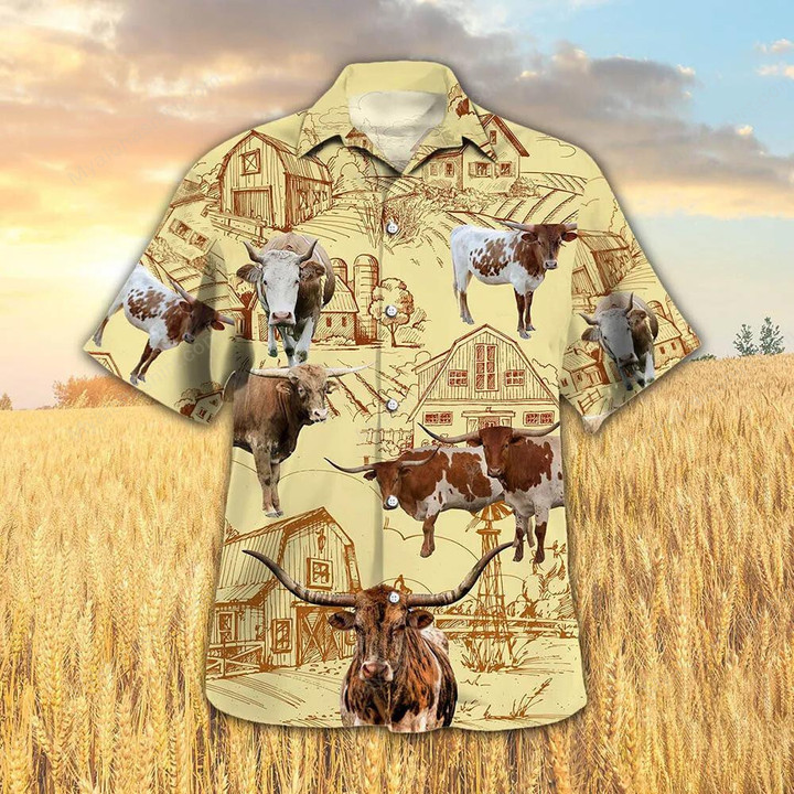 Longhorn Cattle Hawaiian Shirt