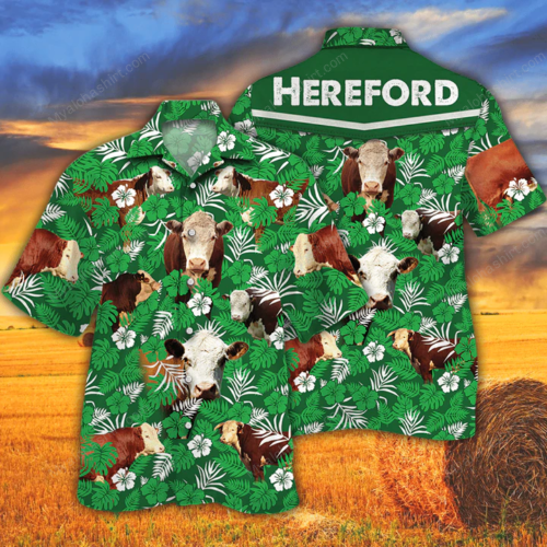 Hereford Cattle Lovers Green Floral Pattern Apparel