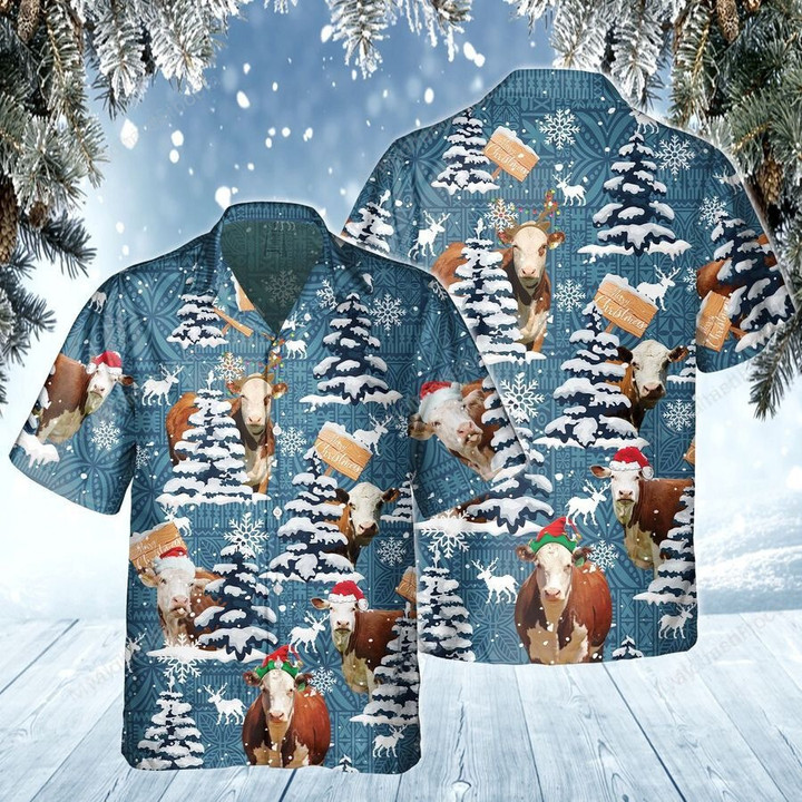 Hereford Cattle Blue Tribal Christmas Apparel