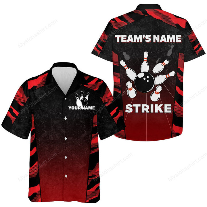 Personalized Bowling Hawaiian Shirt, Red Camo Bowling Shirt, Strike Bowling Shirt, Shirt For Bowling Team