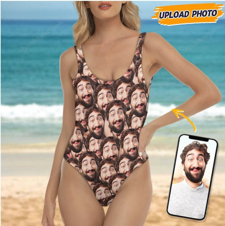 Custom Face Swimsuit, Personalized Womens One Piece Swimsuit, Funny Swimwear