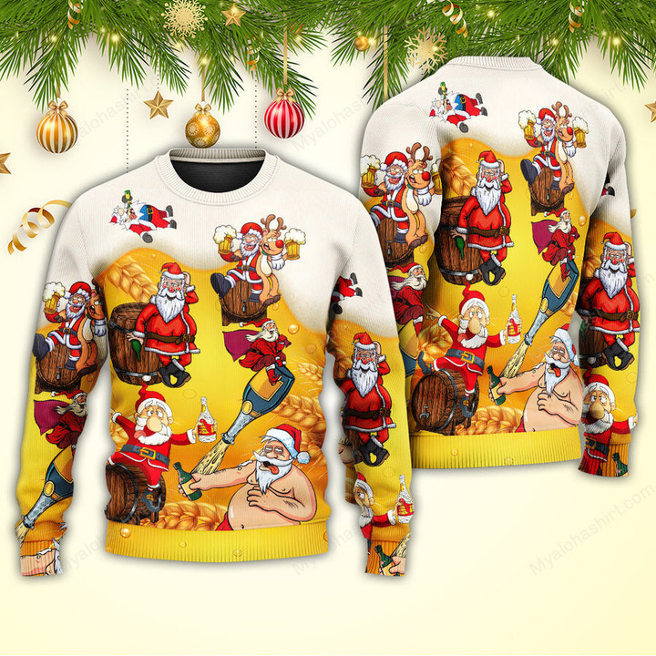 Christmas Santa Claus Drunk Beer Funny Sweater