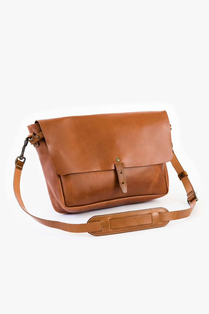 Vintage Leather Messenger Bag, Tan