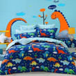 Navy Blue Orange Green And Yellow Dinosaur Print Jungle Animal Bedding Set MH03157298