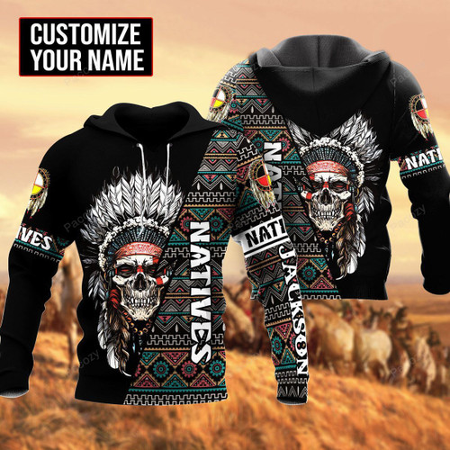 Customize Name Skull Native American 3D All Over Printed Unisex Shirts