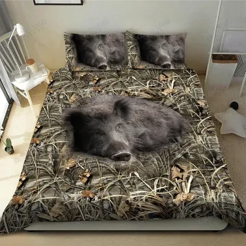 Boar Hunting Camo All Over Printed Bedding Set