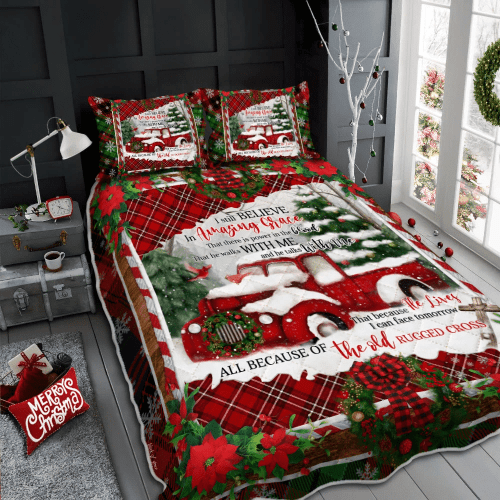 Red Truck All Because Of The Old Rugged Cross Quilt Bed Set Cozy Sign CS-Q0151
