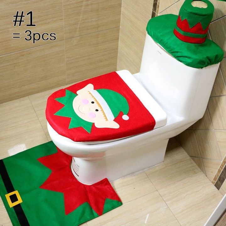 1Set Christmas Santa Claus Toilet Seat Cover Rug