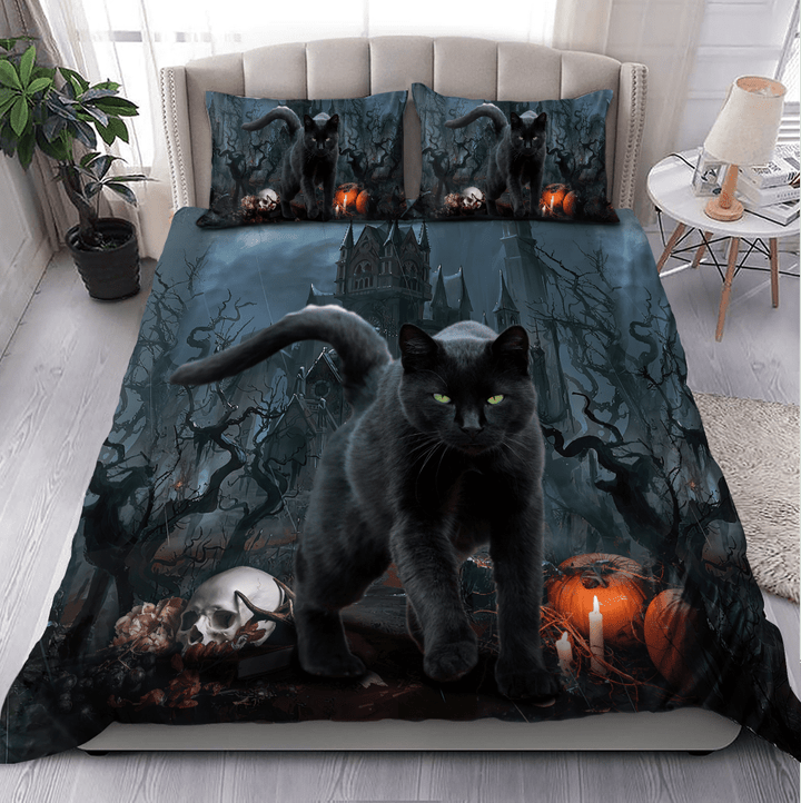 Dark Magic Black Cat Halloween Bedding Set