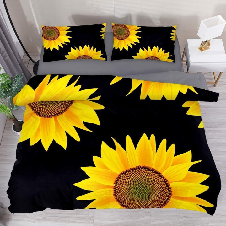 Yellow Sunflower Black Background Bedding Sets MH03074341