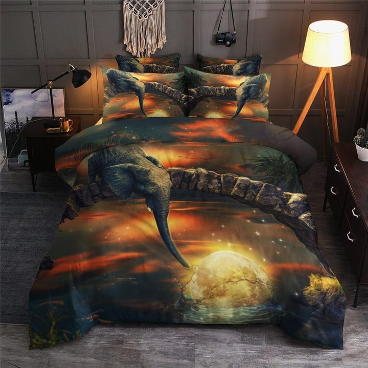 Elephant And Moon Cotton Bed Sheets Spread Comforter Duvet Cover Bedding Sets MH03121446