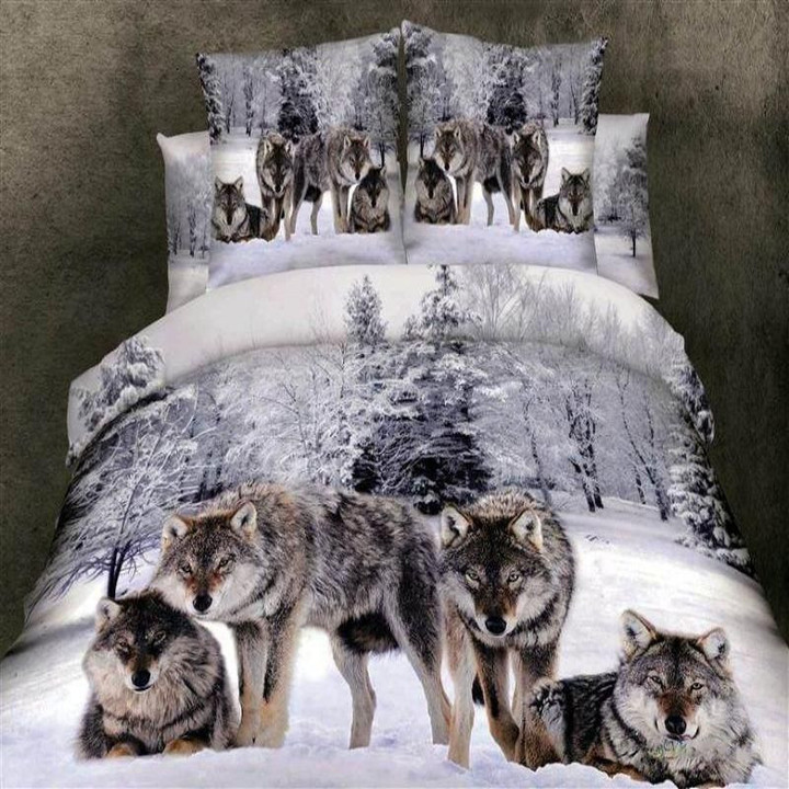 Wolves In The Winter Forest Native American Bedding Set MH03145177