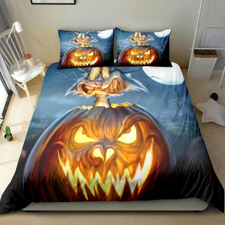 Scary Cat And Pumpkin Bedding Set MH03157919
