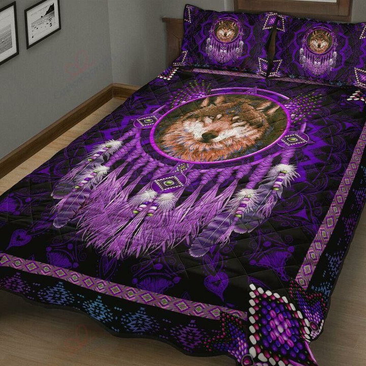 Purple Native American Wolf Bedding Set MH03157233