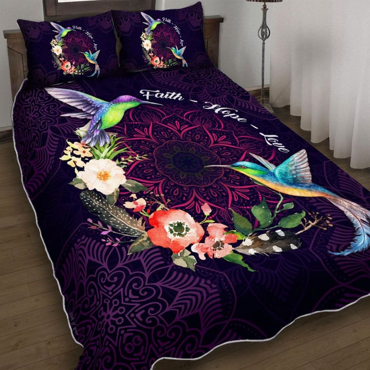 Faith Hope Love Hummingbird Flower Bedding Set MH03159111