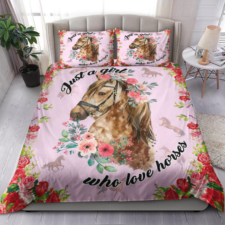 Just A Girl Who Love Horse Flower Bedding Set MH03159927