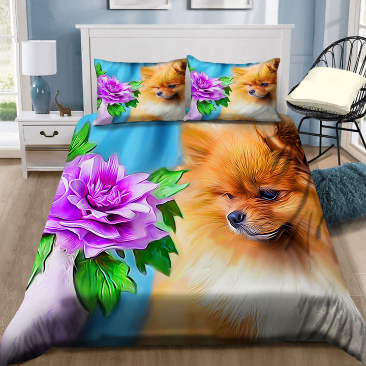 Cute Dog And Purple Flower Bedding Set MH03159972