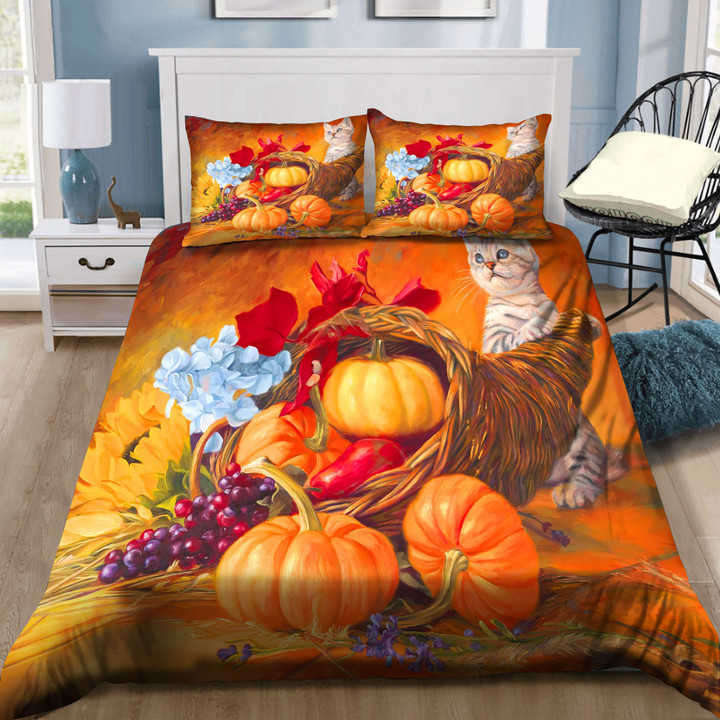 Little Cat And Fruit In Thanksgiving Bedding Set MH03159308