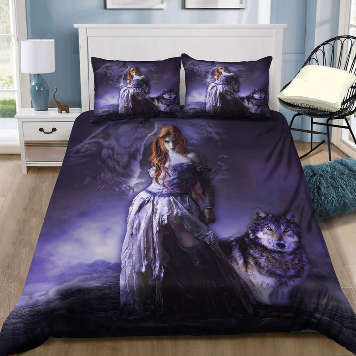 Wolf Moon And Girl Bedding Set MH03159653