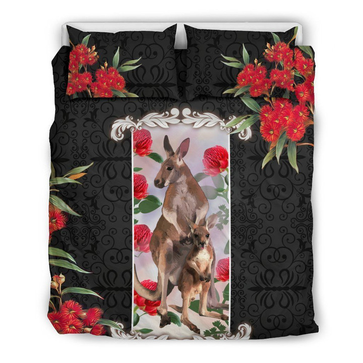 Australia Kangaroo Duvet Cover Set With Waratah Flowers Bedding Set MH03162612