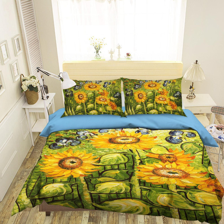 3D Sunflower Cotton Bed Sheets Spread Comforter Duvet Bedding Sets BDN229384