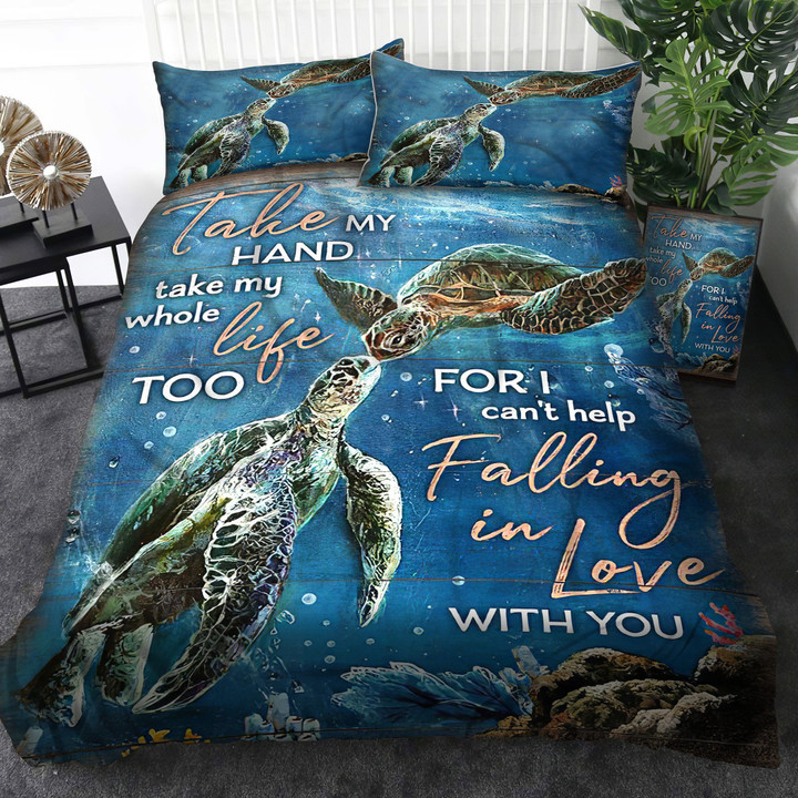 3D Sea Turtle Take My Hand Take My Whole Life Too For I Cant Help Falling In Love With You Cotton Bed Sheets Spread Comforter Duvet Bedding Sets BDN229384