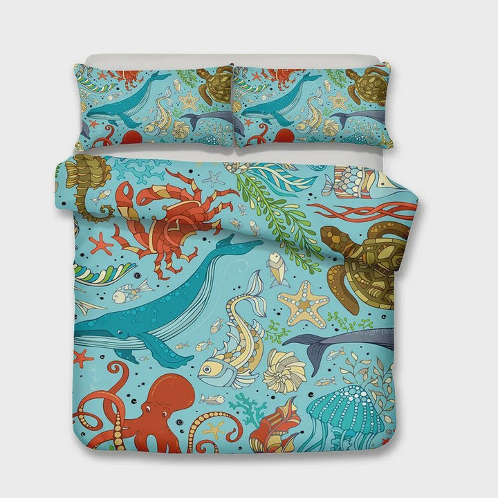 3D Ocean Life Cotton Bed Sheets Spread Comforter Duvet Bedding Sets BDN229384