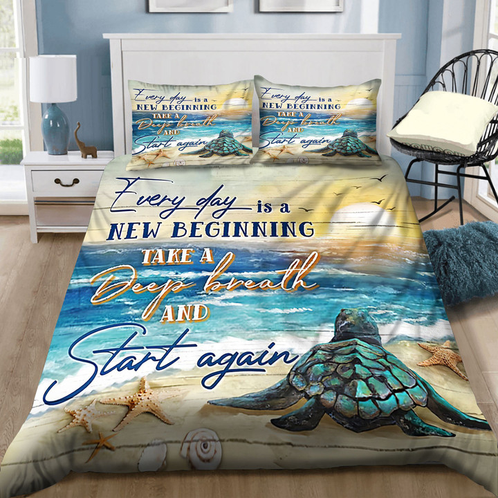 3D Sea Turtle Everyday Is A New Beginning Take A Deep Breath And Start Again Cotton Bed Sheets Spread Comforter Duvet Bedding Sets BDN229384