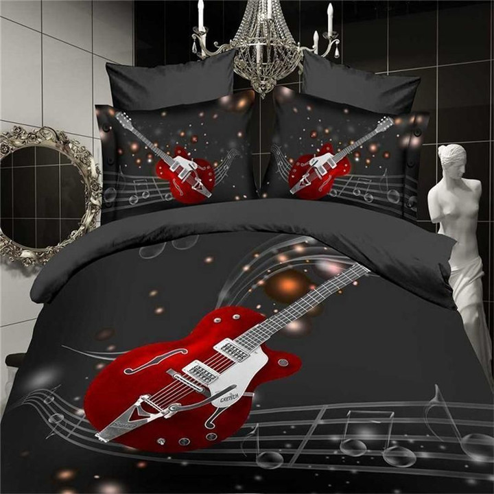 3d Music Notes Bedding Set Black Red Guitar Bedding Sets BDN229384