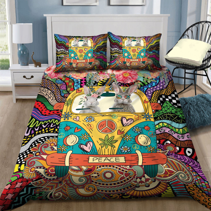 3D Rabbit Hippie On Peace Van Cotton Bed Sheets Spread Comforter Duvet Bedding Sets BDN229384