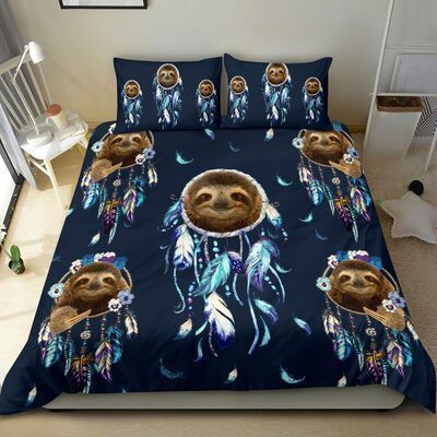 3D Sloth On Dreamcatcher Cotton Bed Sheets Spread Comforter Duvet Bedding Sets BDN229384