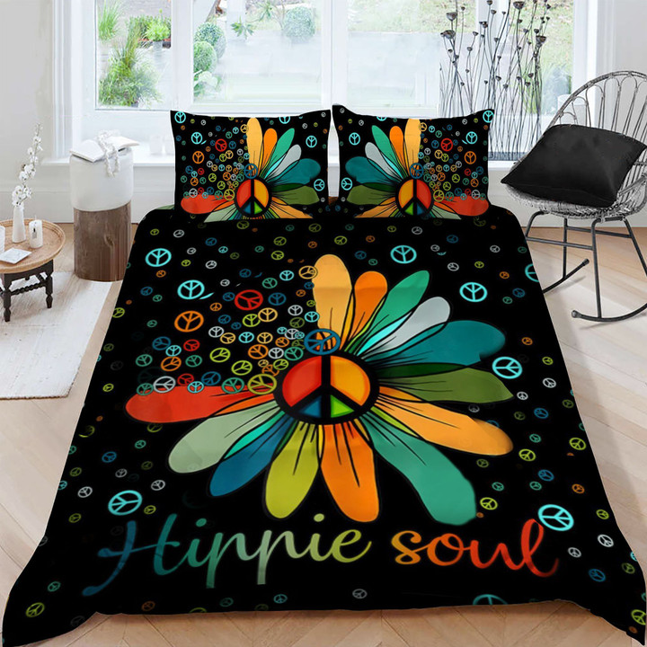 3D Hippie Soul Flower Cotton Bed Sheets Spread Comforter Duvet Bedding Sets BDN229384