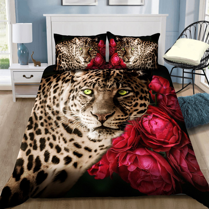 3D Leopard Roses Cotton Bed Sheets Spread Comforter Duvet Bedding Sets BDN229384