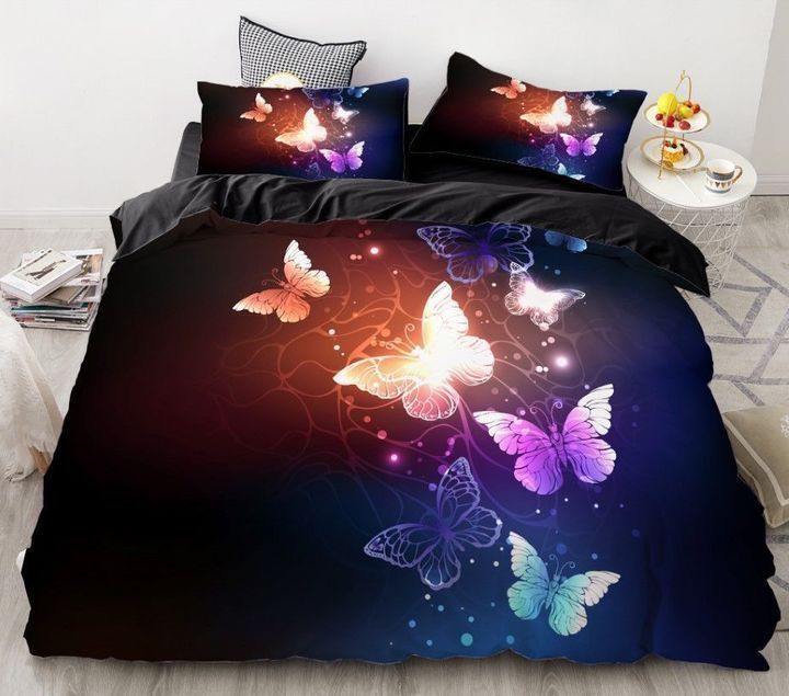 3D Shining Butterfly Cotton Bed Sheets Spread Comforter Duvet Bedding Sets BDN229384