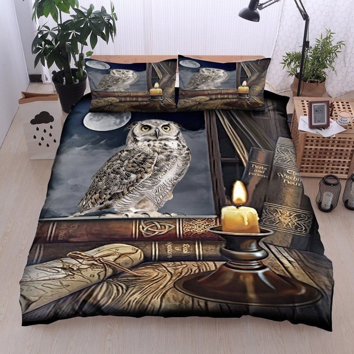 3D Owl Moonlight Books Candle Cotton Bed Sheets Spread Comforter Duvet Bedding Sets BDN229384