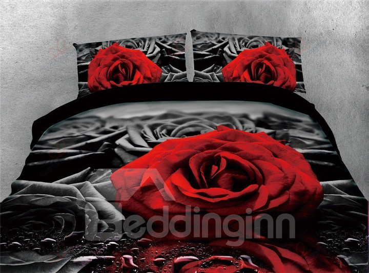 Red Rose And Water Black Bedding Sets BDN263725