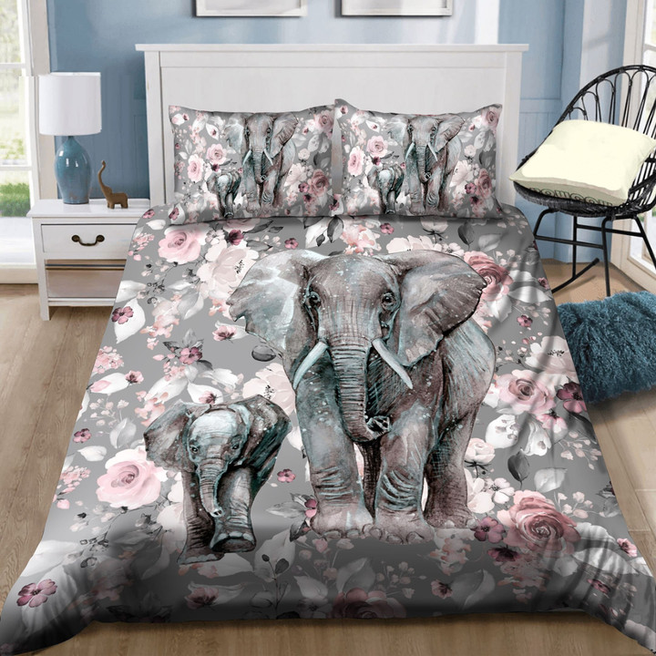 Pink Rose Mama And Baby Elephant Bedding Sets BDN266426