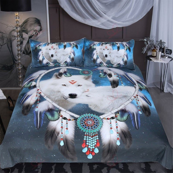 Wolf White Wolf Couple Dreamcatcher Bedding Sets BDN267250
