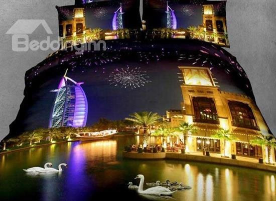 Beautiful Burj Al Arab Hotel Across The River Night Bedding Sets BDN267096