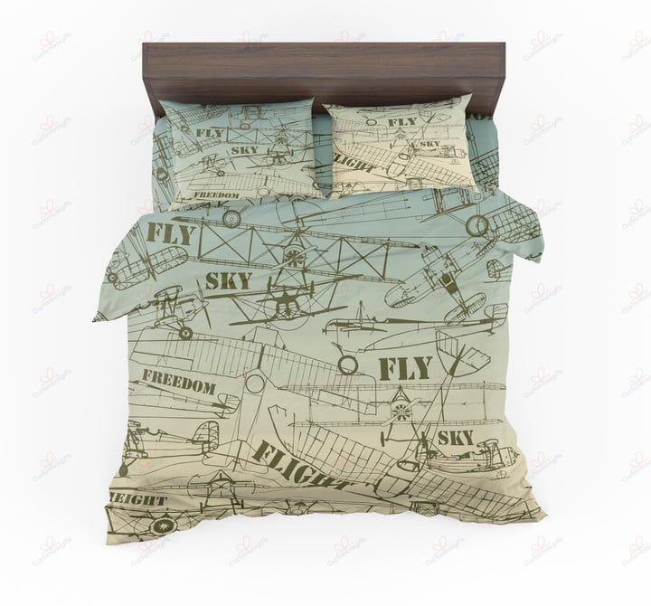 Retro Airplanes And Text Bedding Sets BDN267416