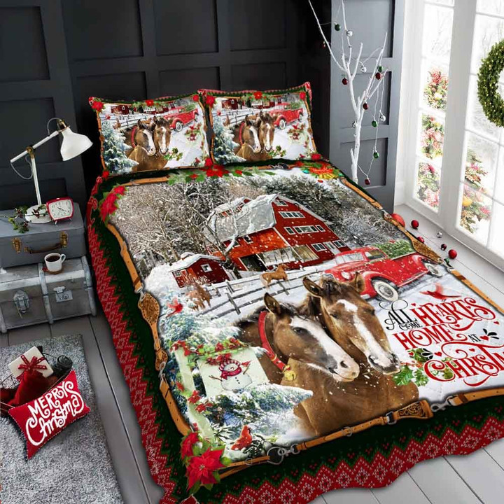 Horse Red Truck All Hearts Come Home For Christmas Bedding Sets BDN268964