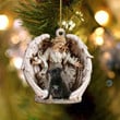 black pug-Angel Hug Winter Love Two Sided Ornament