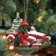 Dachshund-Christmas Car Two Sided Ornament