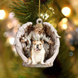 English Bulldog-Angel Hug Winter Love Two Sided Ornament