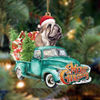 English Bulldog-Green Truck Hanging Ornament