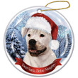 American Bulldog White Santa Hat Porcelain Christmas Ornament