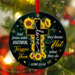 Jesus's Last Words - Unique Sunflower Cross Ceramic Circle Ornament HIA136