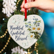 Thankful, Grateful And Blessed - Elegant Christian Ceramic Heart Ornament CC39